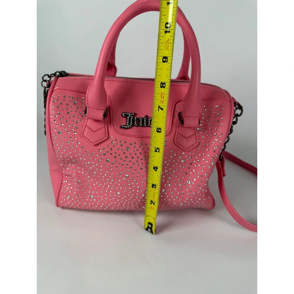 Juicy‎ Couture Pink Rhinestone Mini Satchel Crossbody Bag Gunmetal Logo Charm